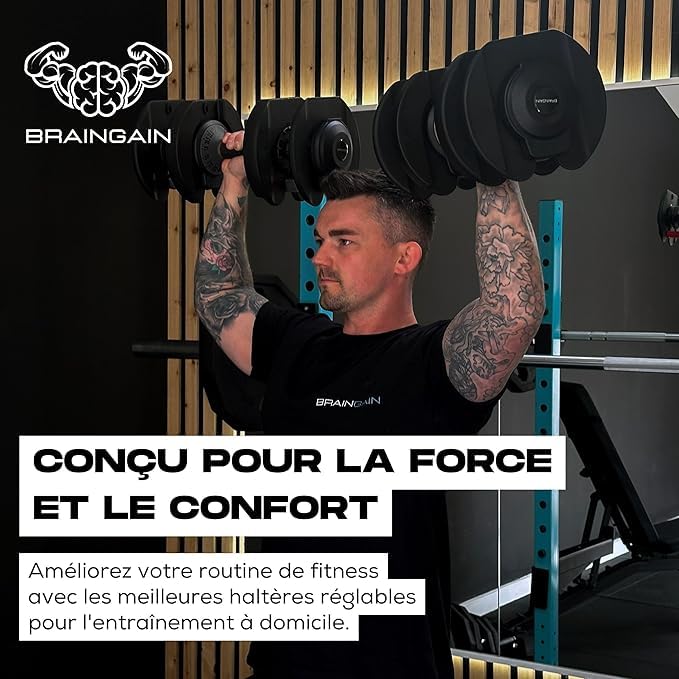 BRAINGAIN Adjustable Dumbbell Set - 15-in-1 & 17-in-1 Pairs | 24kg & 40kg Options | Space Saving Weights for Home Gym