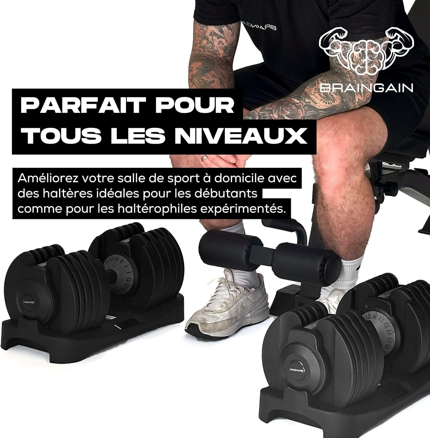 BRAINGAIN Adjustable Dumbbell Set - 15-in-1 & 17-in-1 Pairs | 24kg & 40kg Options | Space Saving Weights for Home Gym