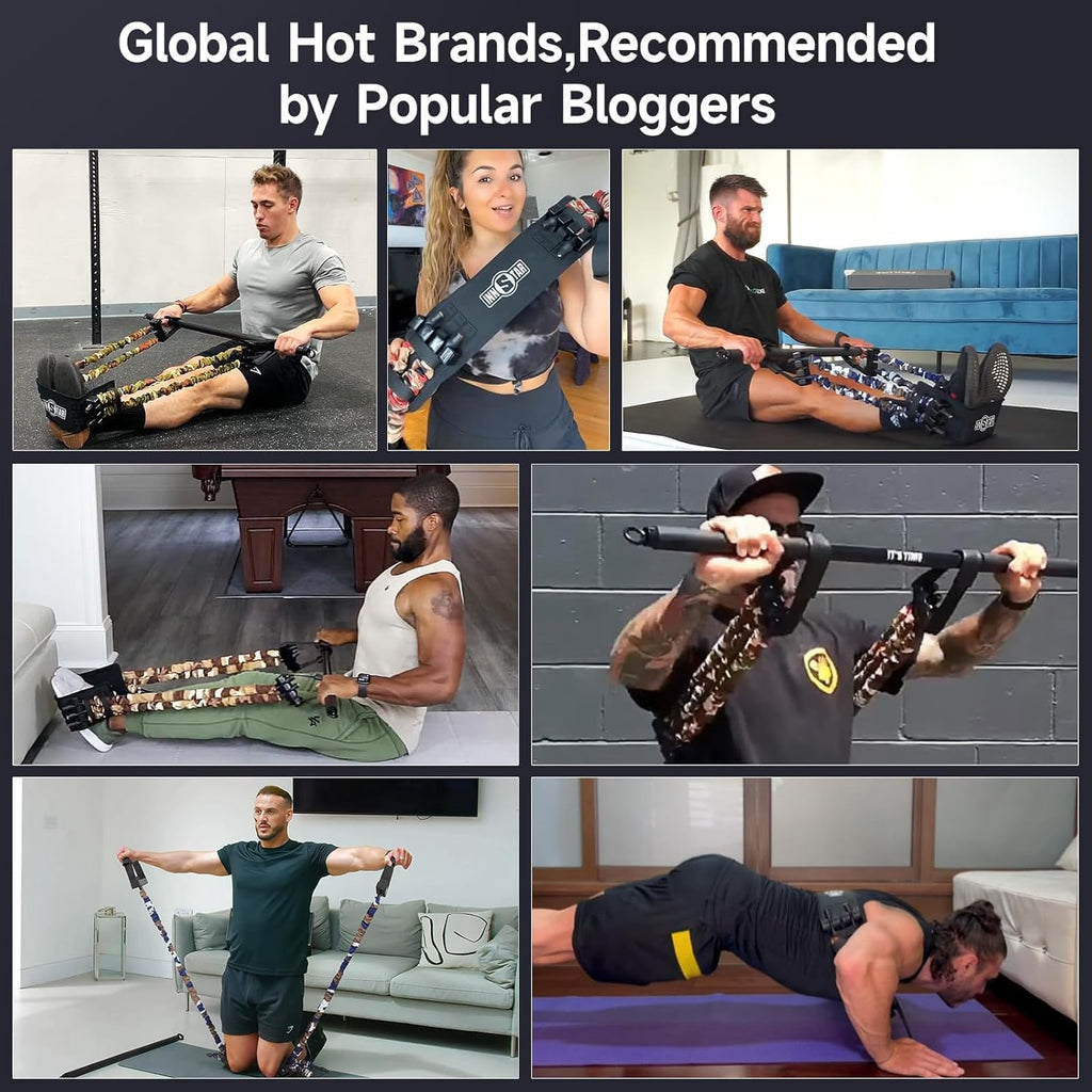 INNSTAR Professional Bodybuilding Elastics Kit for Full Body Training, Bar for Elastic Bodybuilding Bands Max Load Capacity 360 kg, Elastic Resistance Bands for Home Gym