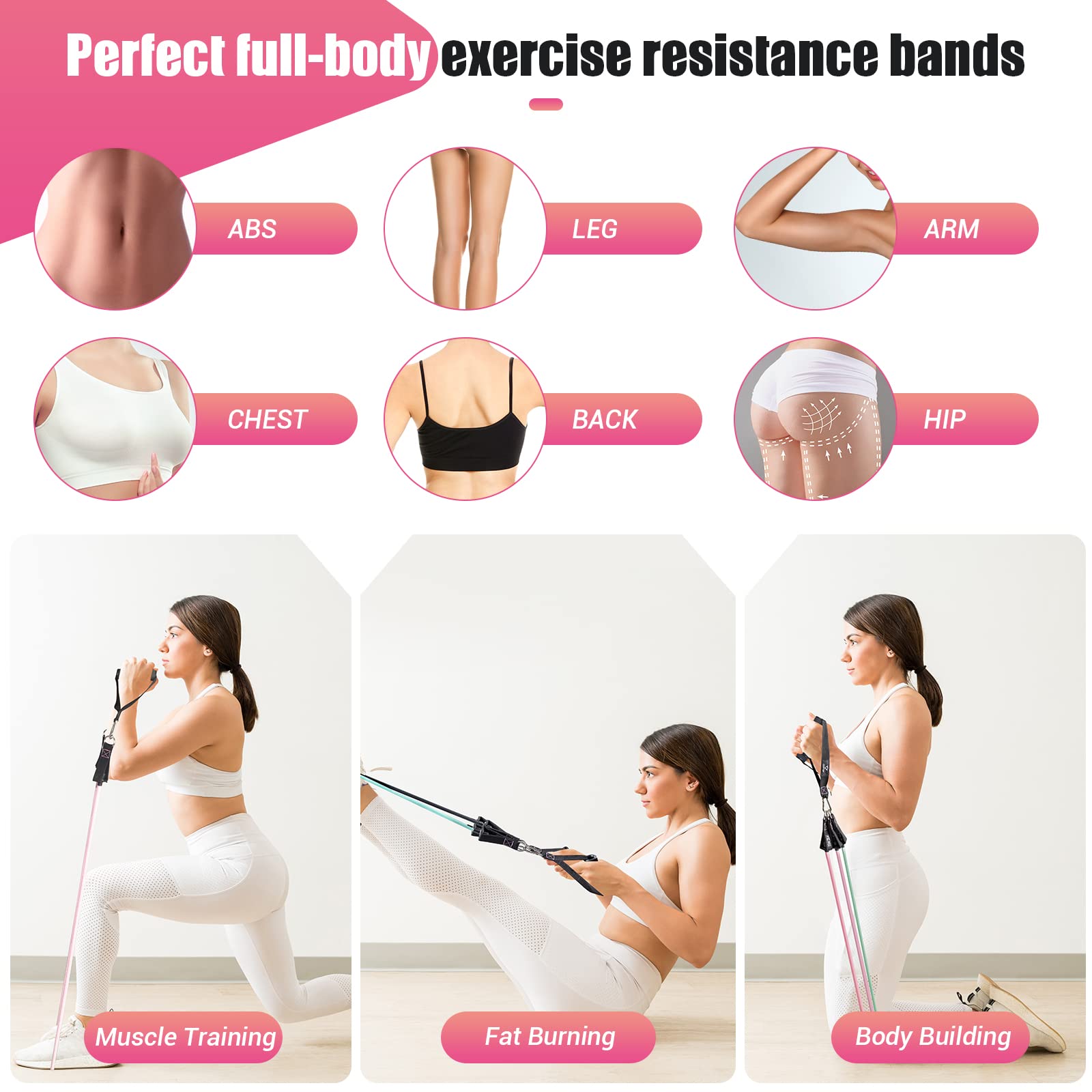 Bodybuilding Elastic Kit, 5 Elastic Bodybuilding Elastic Sports with Large Handles, Ankle Straps, Door Anchor Accessory, Ideal for Strength Training and Physiotherapy