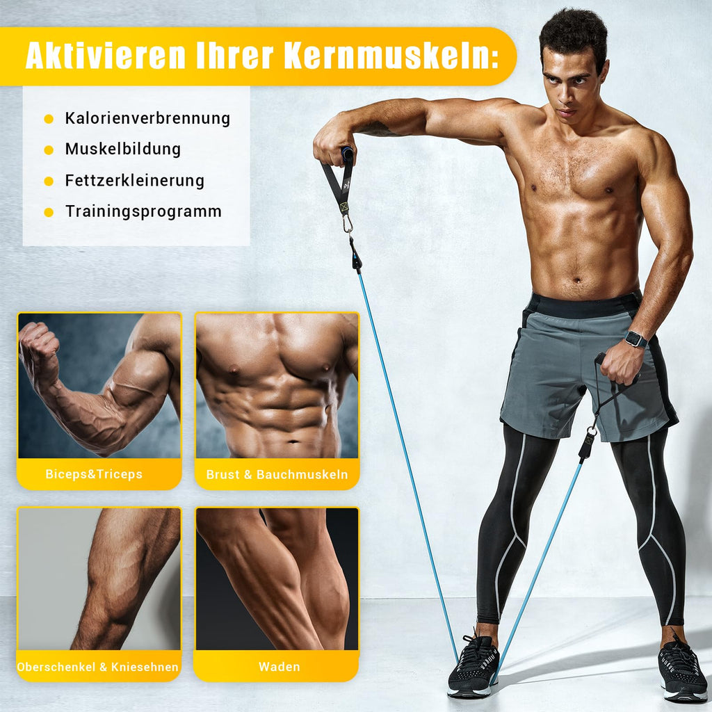 Bodybuilding Elastic Kit, 5 Elastic Bodybuilding Elastic Sports with Large Handles, Ankle Straps, Door Anchor Accessory, Ideal for Strength Training and Physiotherapy