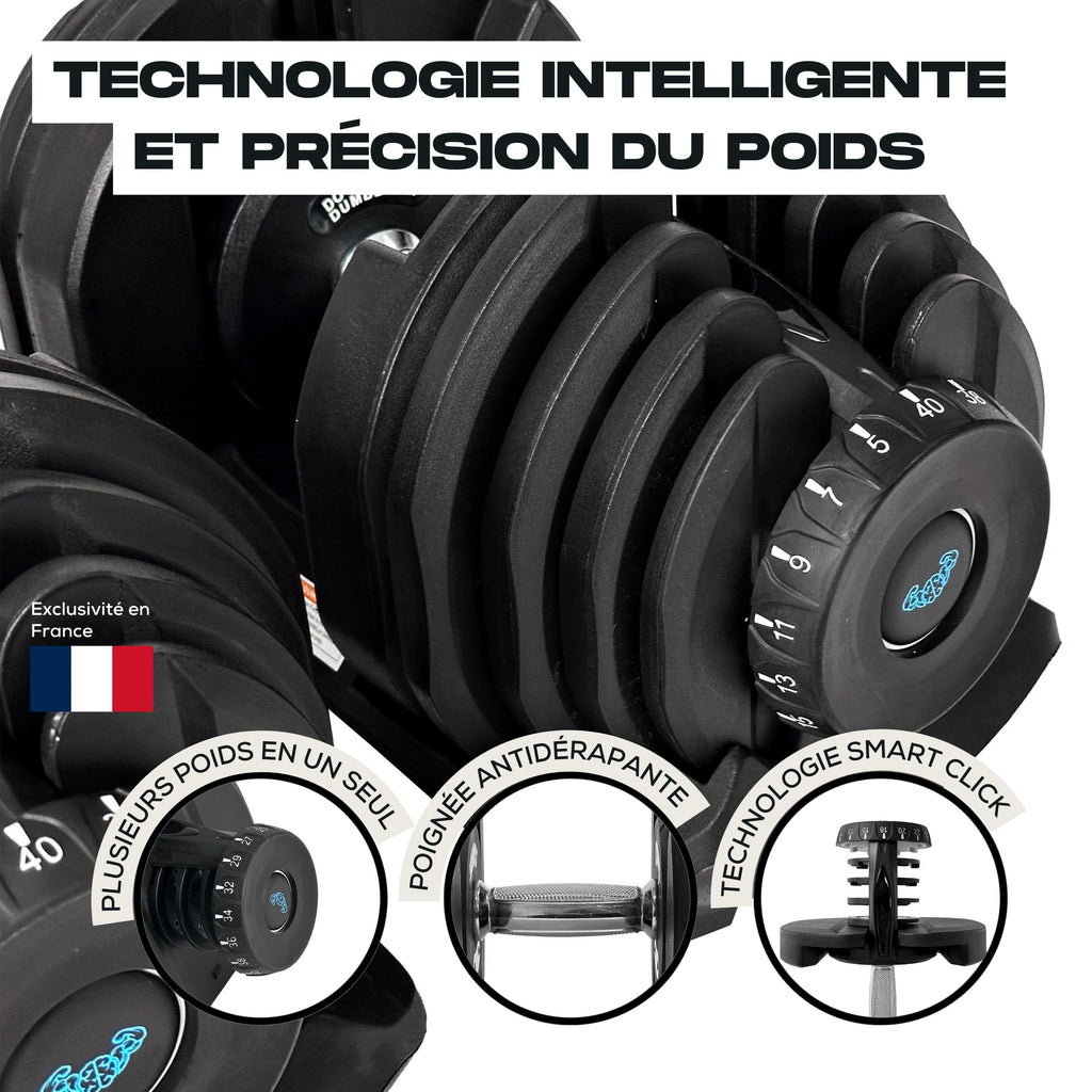 BRAINGAIN Adjustable Dumbbell Set - 15-in-1 & 17-in-1 Pairs | 24kg & 40kg Options | Space Saving Weights for Home Gym