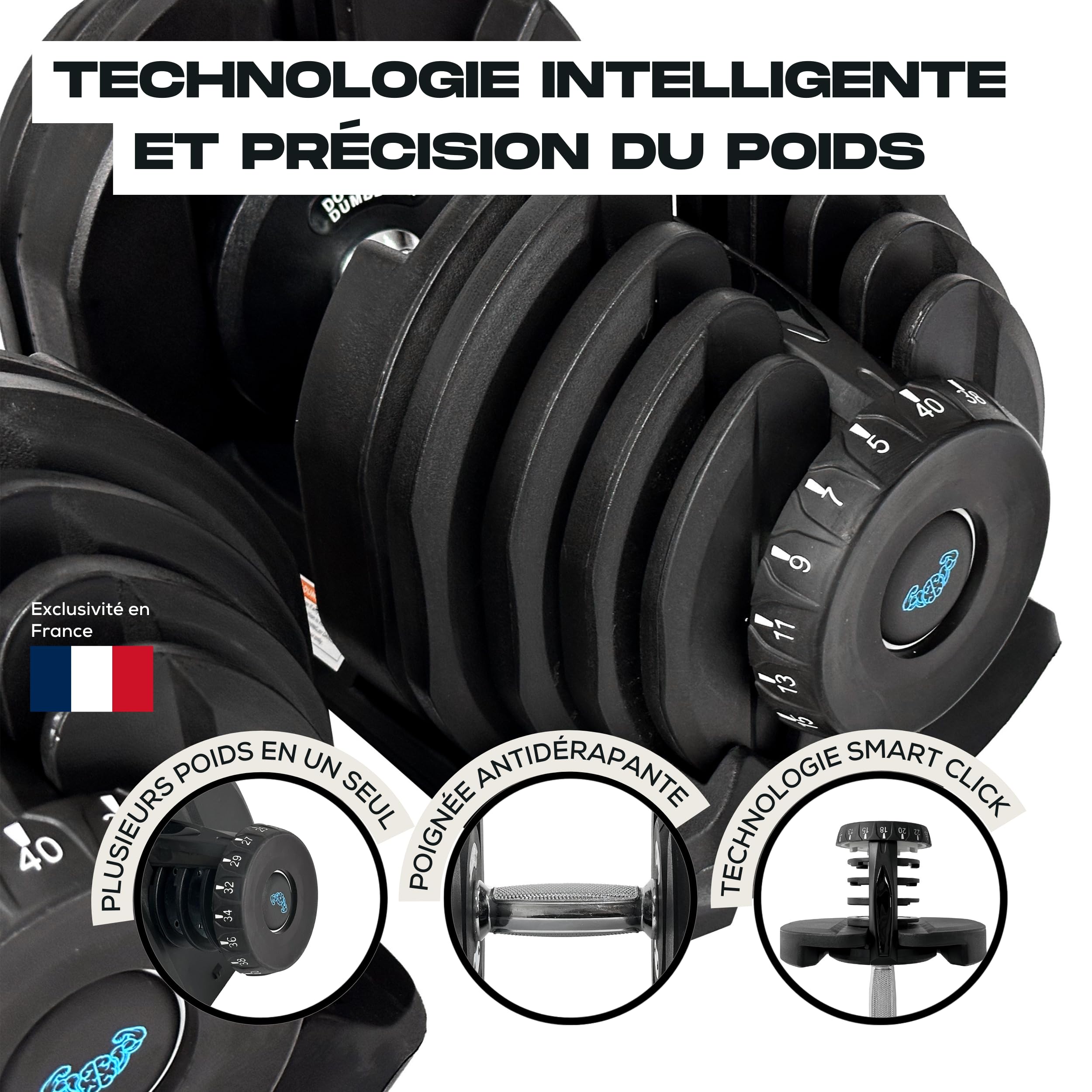 BRAINGAIN Adjustable Dumbbell Set - 15-in-1 & 17-in-1 Pairs | 24kg & 40kg Options | Space Saving Weights for Home Gym