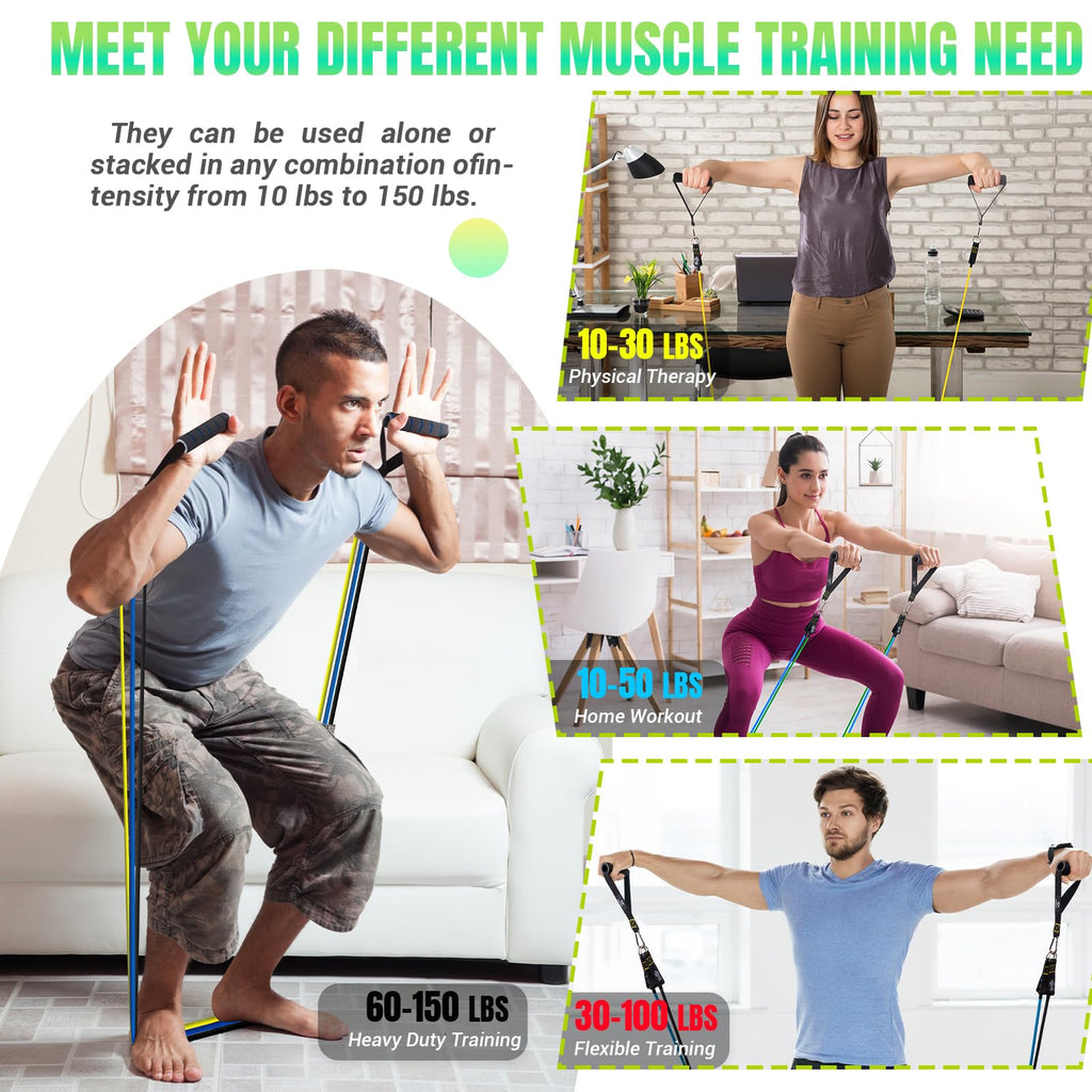 Bodybuilding Elastic Kit, 5 Elastic Bodybuilding Elastic Sports with Large Handles, Ankle Straps, Door Anchor Accessory, Ideal for Strength Training and Physiotherapy