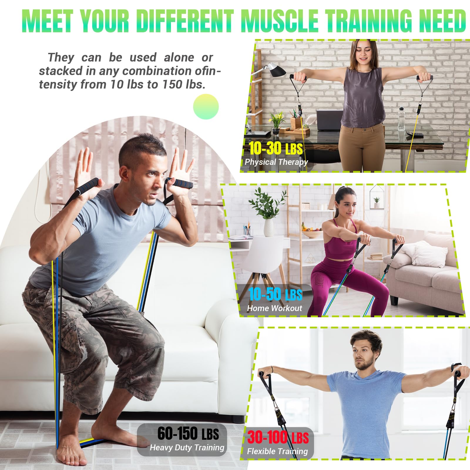 Bodybuilding Elastic Kit, 5 Elastic Bodybuilding Elastic Sports with Large Handles, Ankle Straps, Door Anchor Accessory, Ideal for Strength Training and Physiotherapy