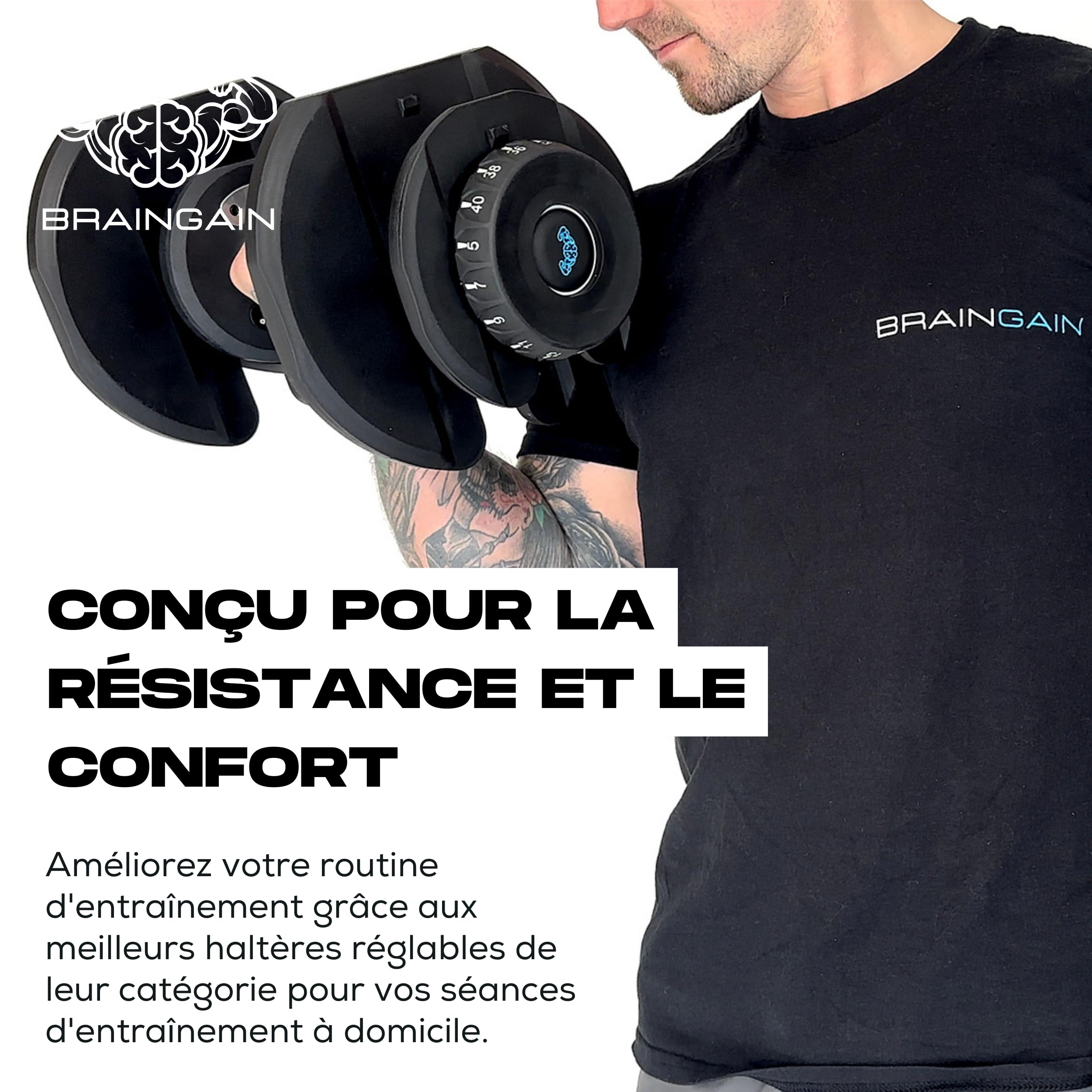 BRAINGAIN Adjustable Dumbbell Set - 15-in-1 & 17-in-1 Pairs | 24kg & 40kg Options | Space Saving Weights for Home Gym