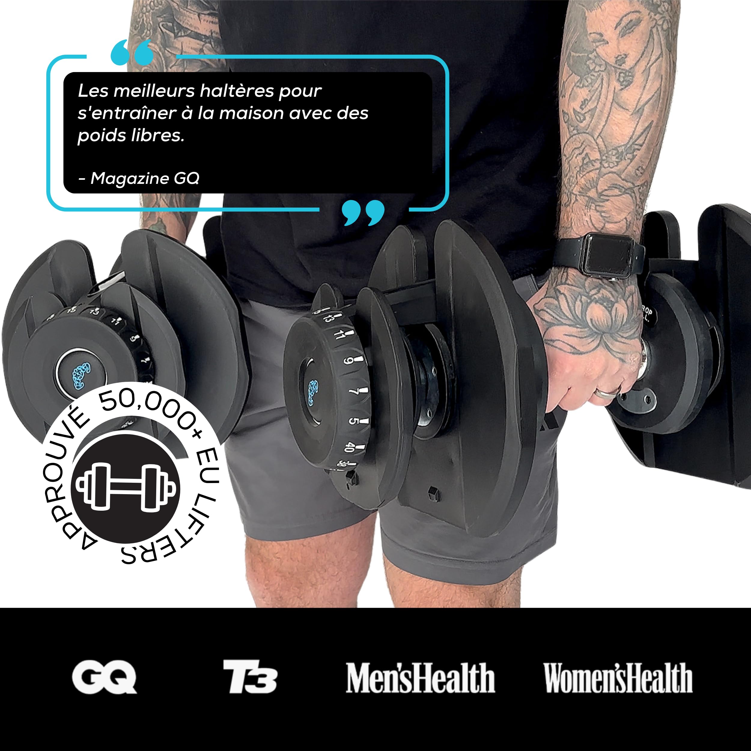 BRAINGAIN Adjustable Dumbbell Set - 15-in-1 & 17-in-1 Pairs | 24kg & 40kg Options | Space Saving Weights for Home Gym