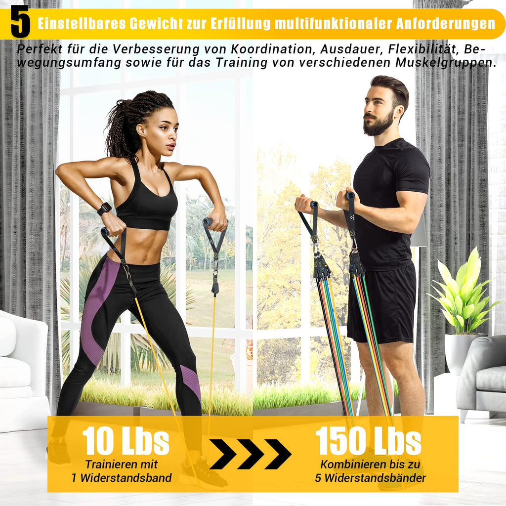 Bodybuilding Elastic Kit, 5 Elastic Bodybuilding Elastic Sports with Large Handles, Ankle Straps, Door Anchor Accessory, Ideal for Strength Training and Physiotherapy