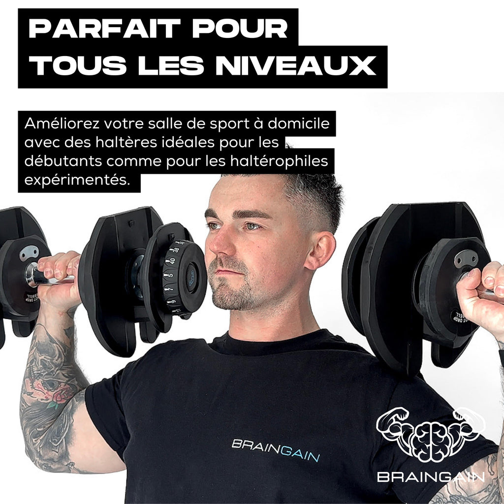 BRAINGAIN Adjustable Dumbbell Set - 15-in-1 & 17-in-1 Pairs | 24kg & 40kg Options | Space Saving Weights for Home Gym