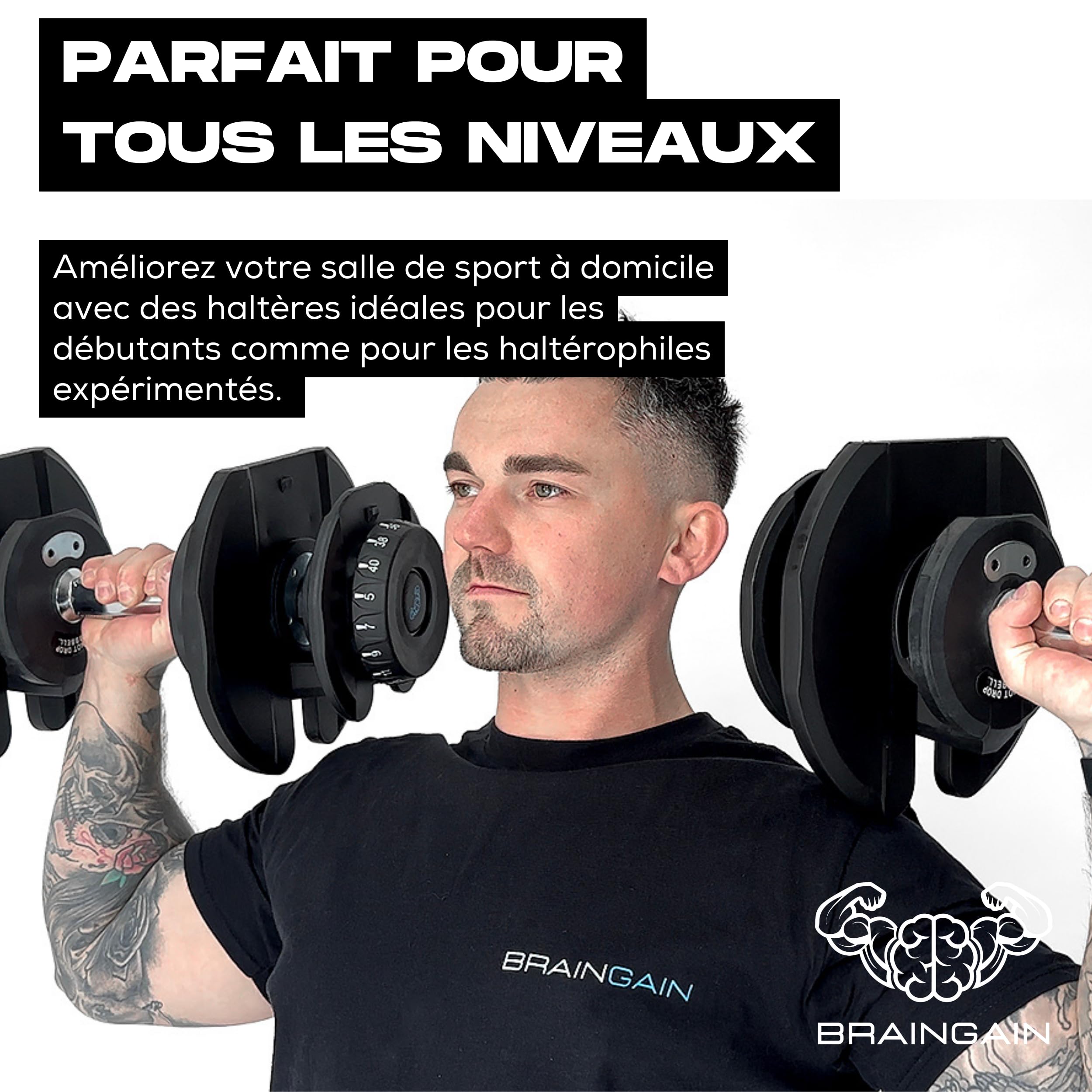 BRAINGAIN Adjustable Dumbbell Set - 15-in-1 & 17-in-1 Pairs | 24kg & 40kg Options | Space Saving Weights for Home Gym