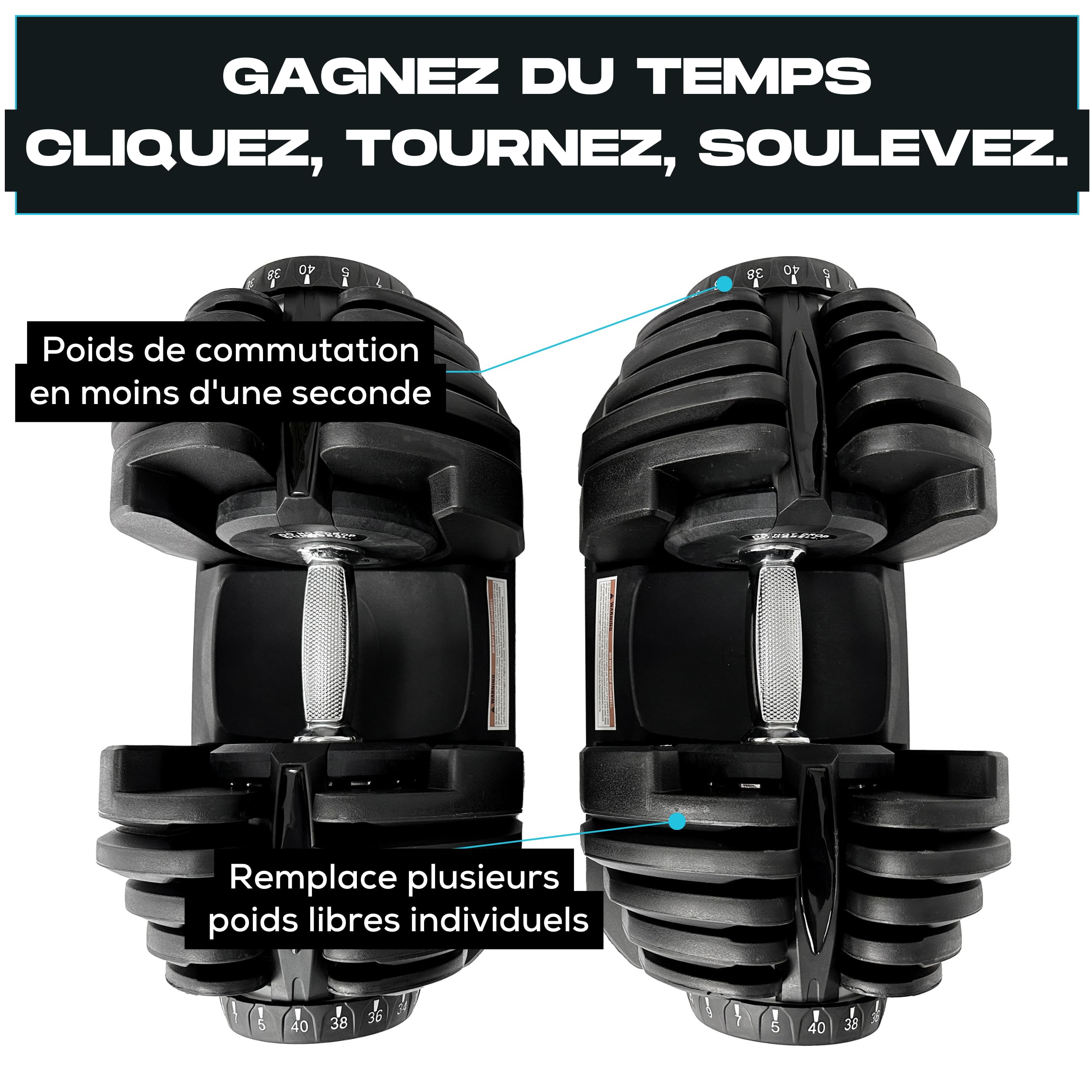 BRAINGAIN Adjustable Dumbbell Set - 15-in-1 & 17-in-1 Pairs | 24kg & 40kg Options | Space Saving Weights for Home Gym