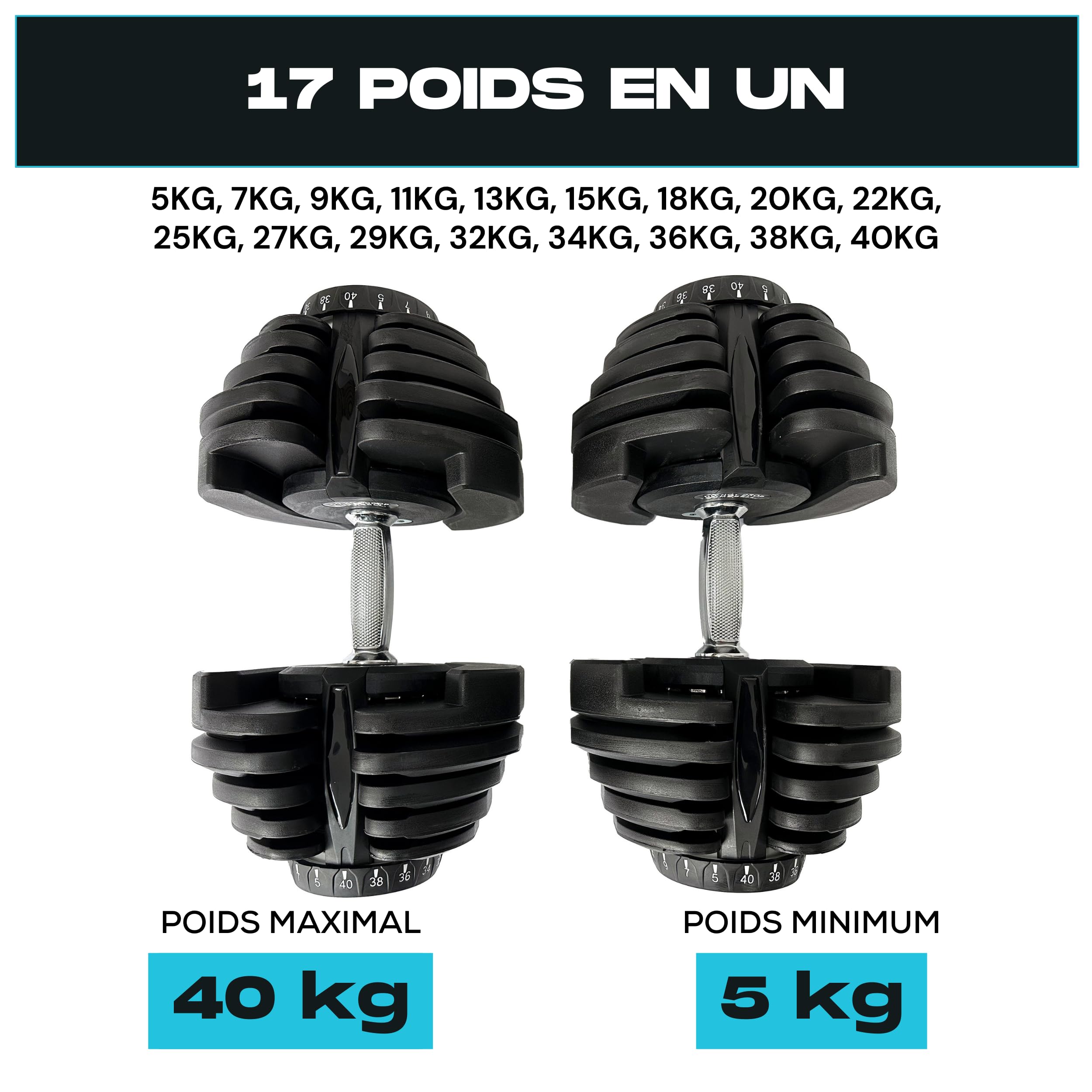 BRAINGAIN Adjustable Dumbbell Set - 15-in-1 & 17-in-1 Pairs | 24kg & 40kg Options | Space Saving Weights for Home Gym