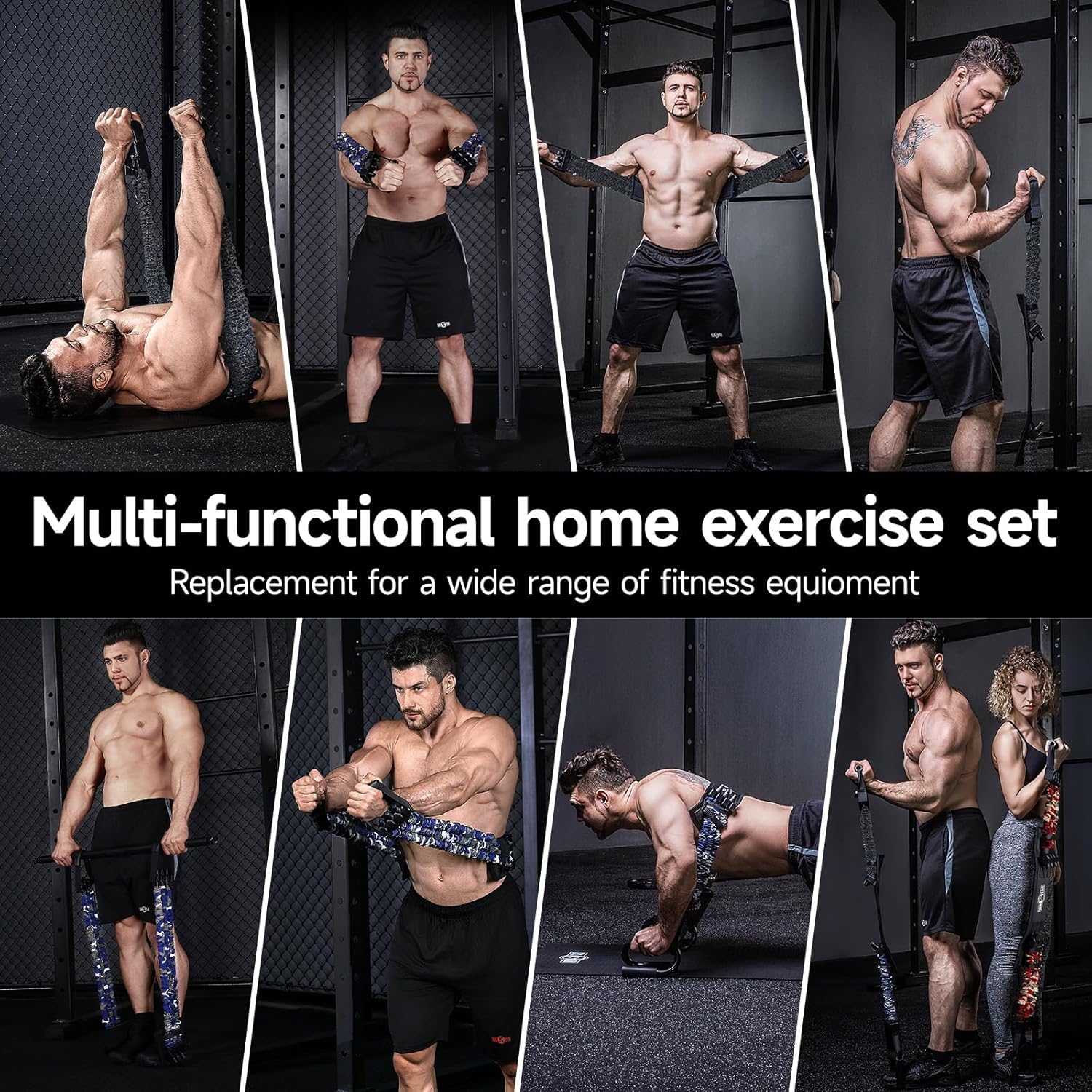 INNSTAR Professional Bodybuilding Elastics Kit for Full Body Training, Bar for Elastic Bodybuilding Bands Max Load Capacity 360 kg, Elastic Resistance Bands for Home Gym