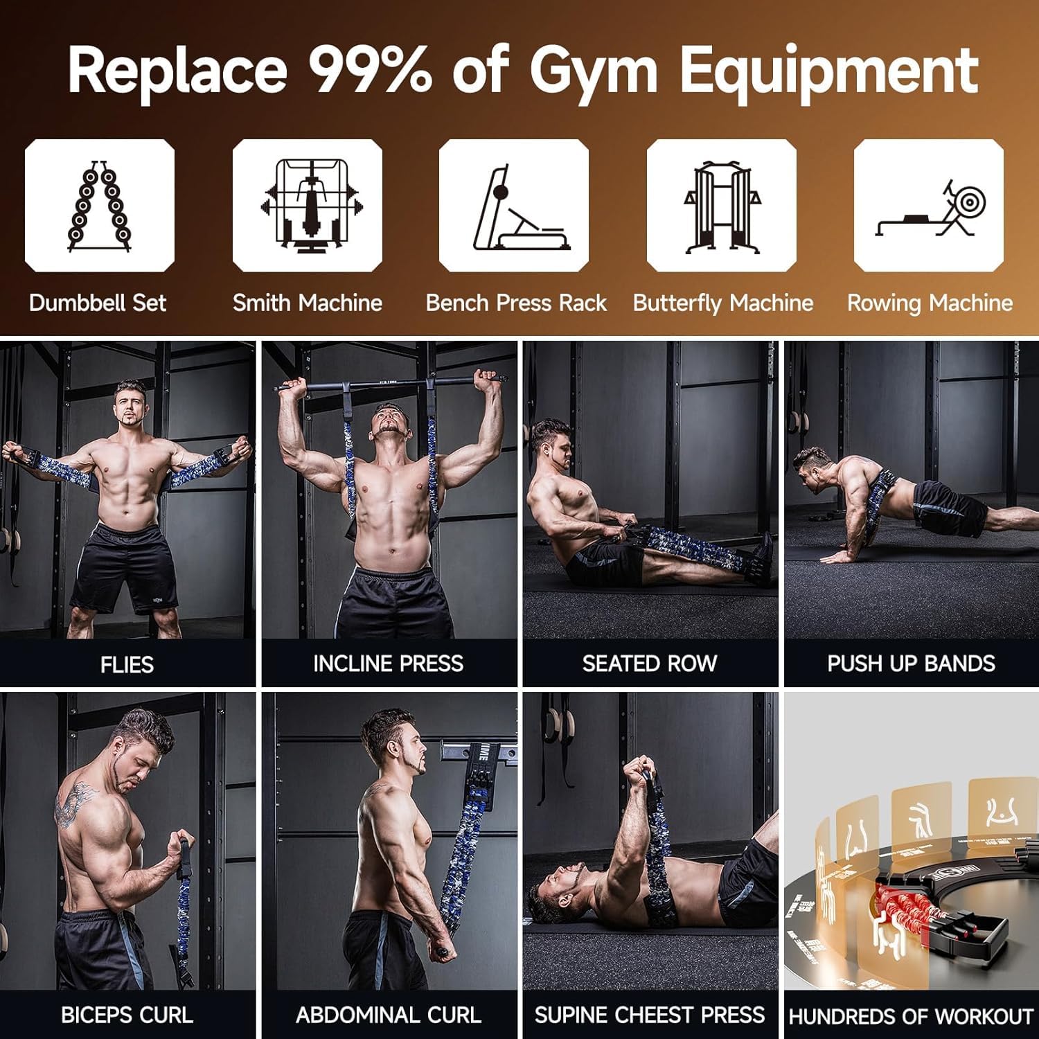 INNSTAR Professional Bodybuilding Elastics Kit for Full Body Training, Bar for Elastic Bodybuilding Bands Max Load Capacity 360 kg, Elastic Resistance Bands for Home Gym