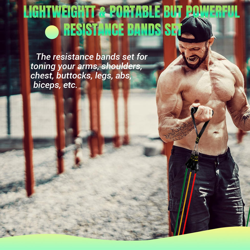 Bodybuilding Elastic Kit, 5 Elastic Bodybuilding Elastic Sports with Large Handles, Ankle Straps, Door Anchor Accessory, Ideal for Strength Training and Physiotherapy